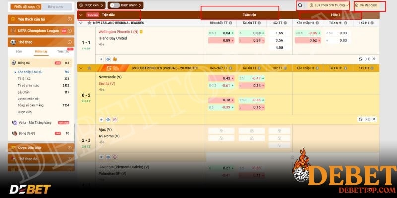 Hướng dẫn sử dụng tính năng và nhận biết tỷ lệ bóng đá DEBET